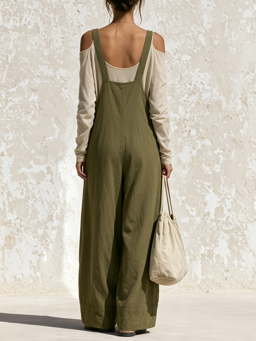 Olive Adjustable Strap Loose Wide‑Leg Overall Jumpsuit (Top Not Included)
