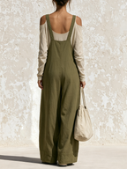 Olive Adjustable Strap Loose Wide‑Leg Overall Jumpsuit (Top Not Included)