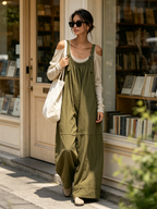 Olive Adjustable Strap Loose Wide‑Leg Overall Jumpsuit (Top Not Included)