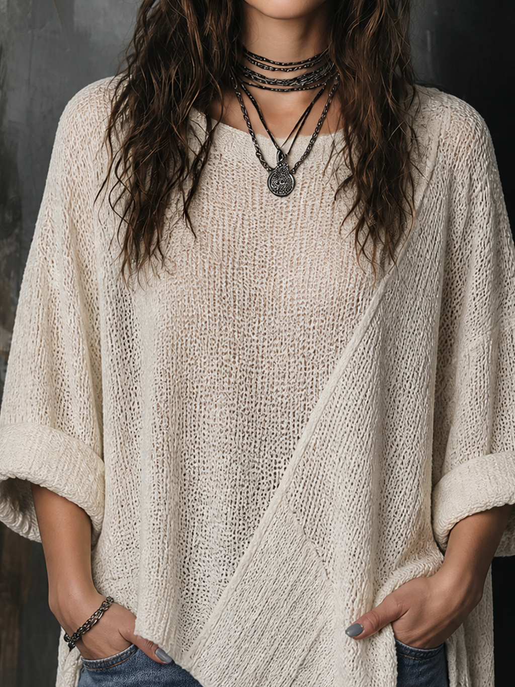 WINIFRED | OFF-WHITE ASYMMETRIC SWEATER