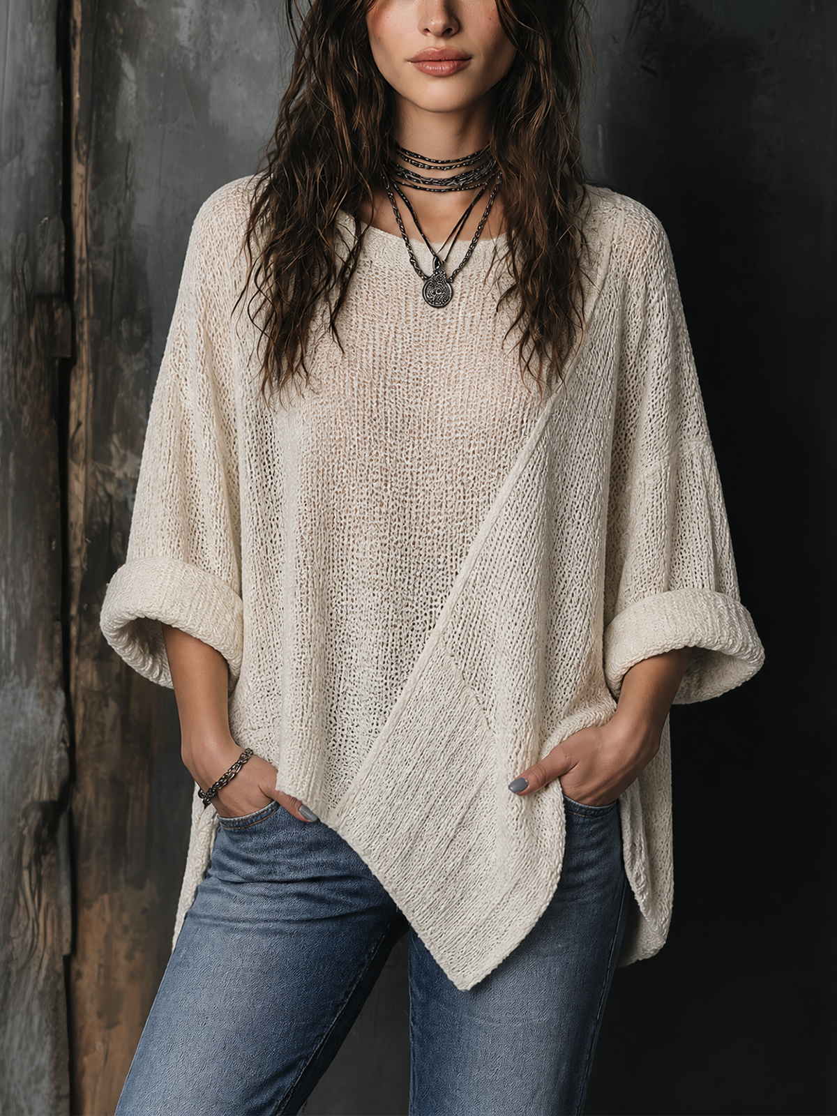 WINIFRED | OFF-WHITE ASYMMETRIC SWEATER