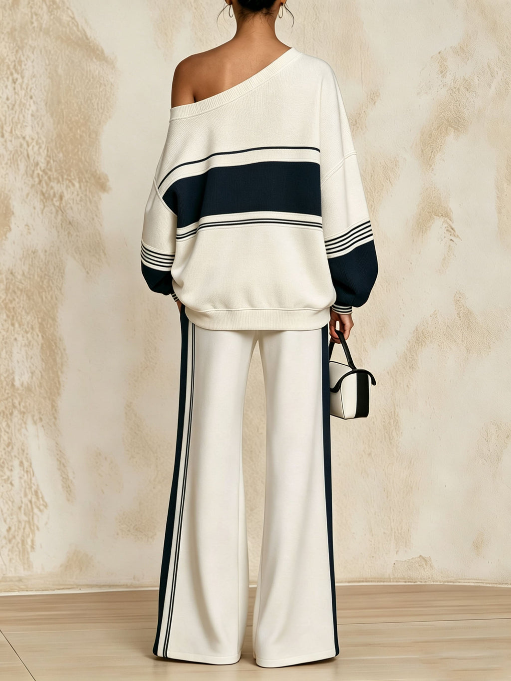 Off Shoulder Block Striped 2 Piece Set