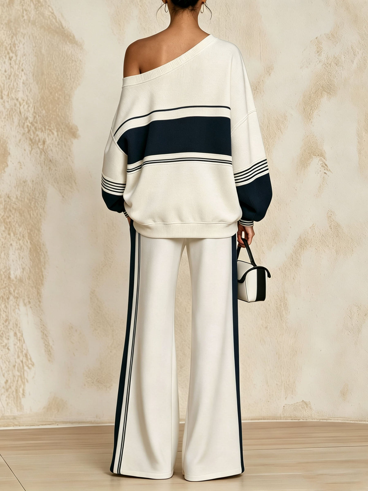 Off Shoulder Block Striped 2 Piece Set