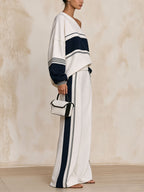 Off Shoulder Block Striped 2 Piece Set