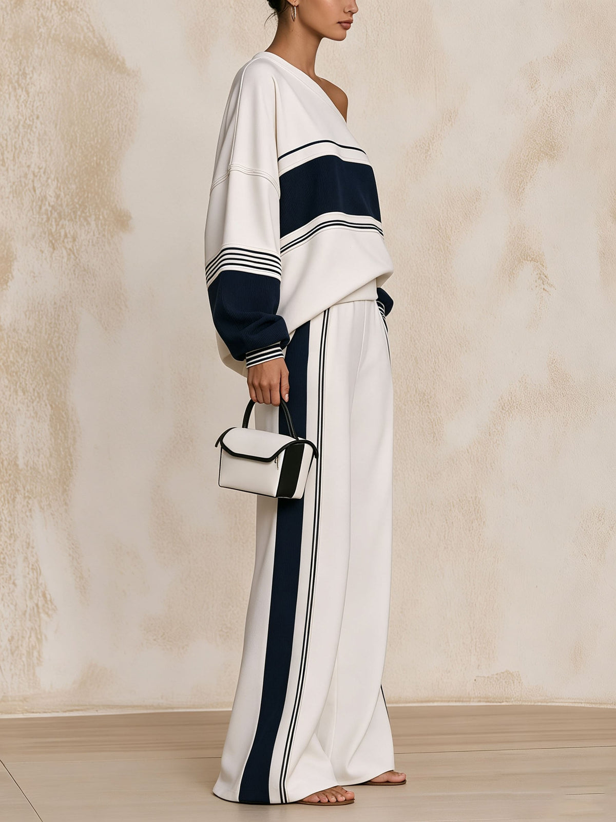 Off Shoulder Block Striped 2 Piece Set