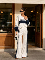 Off Shoulder Block Striped 2 Piece Set