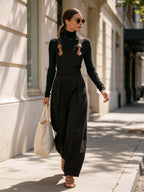 Pinstripe Wide-Leg Bib Overalls With Adjustable Straps