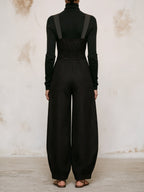 Pinstripe Wide-Leg Bib Overalls With Adjustable Straps
