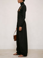 Pinstripe Wide-Leg Bib Overalls With Adjustable Straps