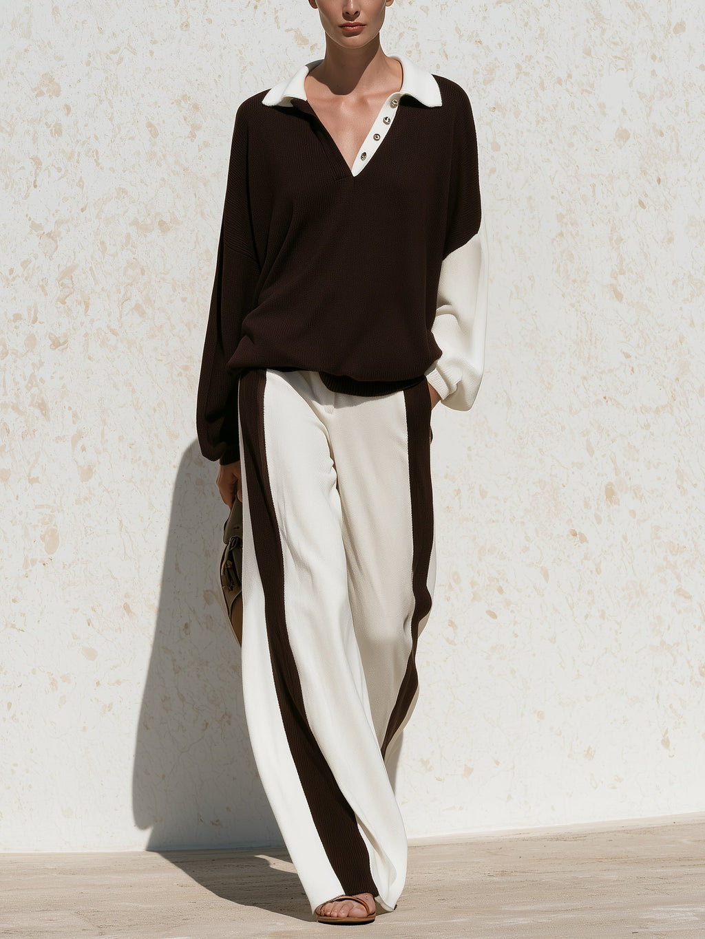 Chocolate Brown & Cream Contrast Knit Set