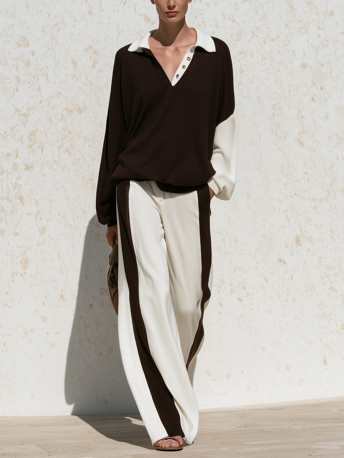 Chocolate Brown & Cream Contrast Knit Set