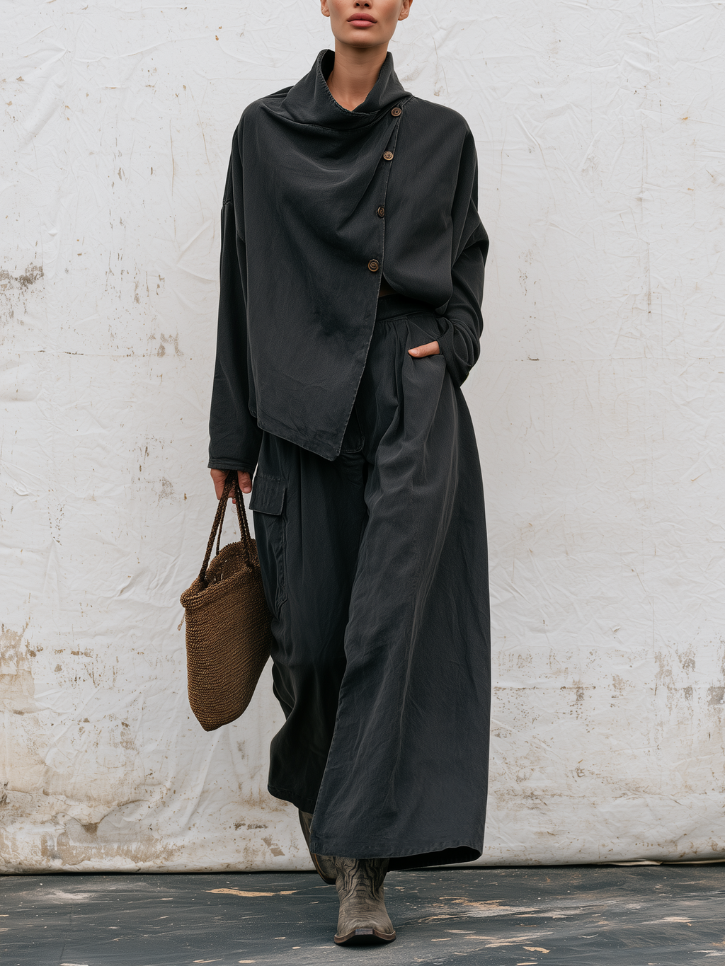 Draped Collar Two‑Piece Set