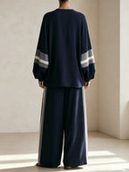 Navy Striped Relaxed-Fit Two-Piece Set