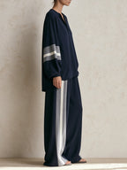 Navy Striped Relaxed-Fit Two-Piece Set