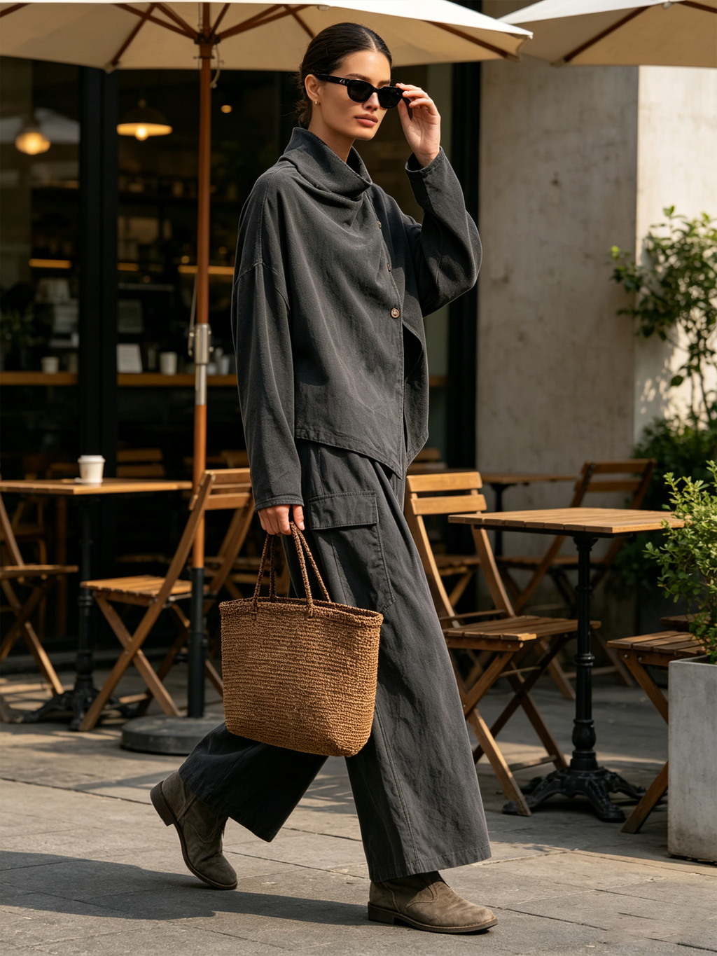 Draped Collar Two‑Piece Set