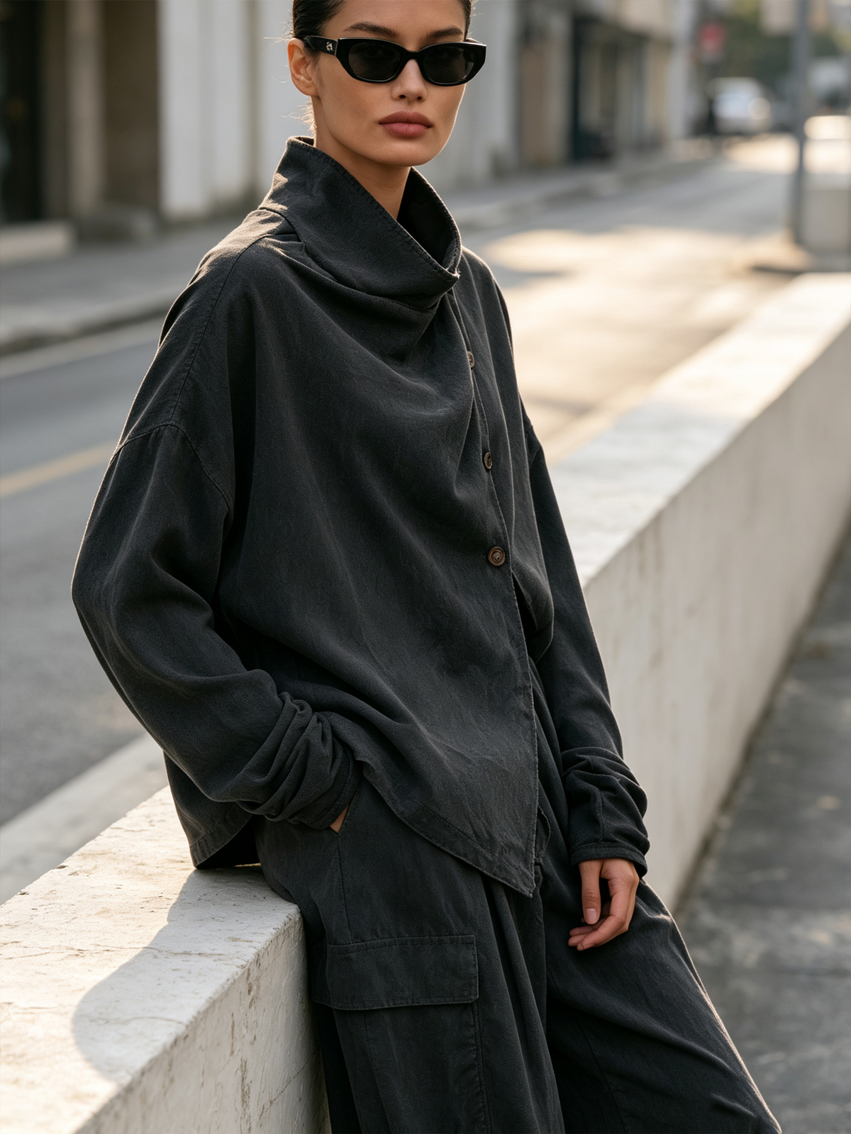 Draped Collar Two‑Piece Set