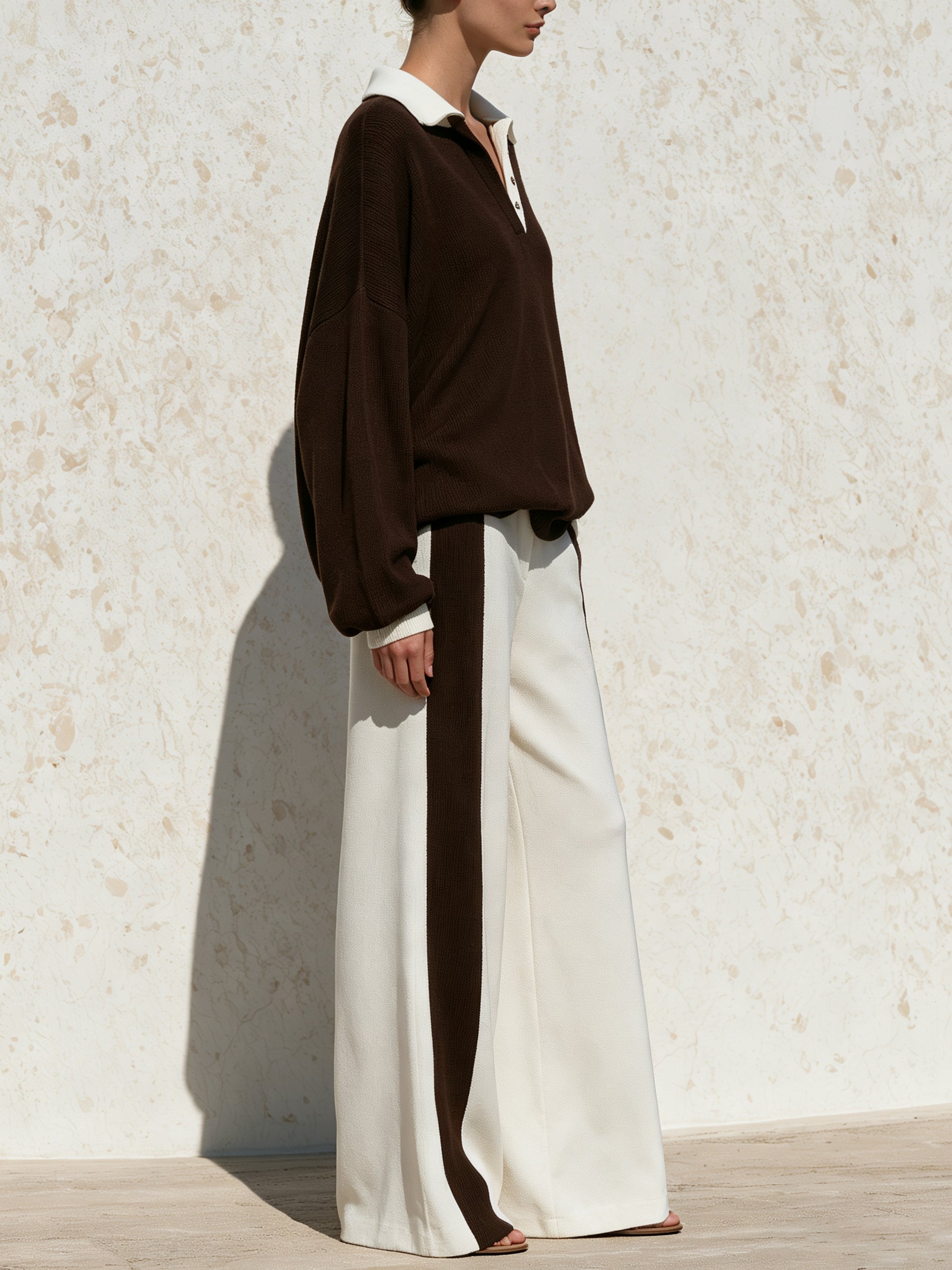 Chocolate Brown & Cream Contrast Knit Set