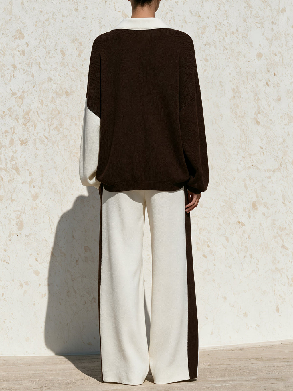 Chocolate Brown & Cream Contrast Knit Set