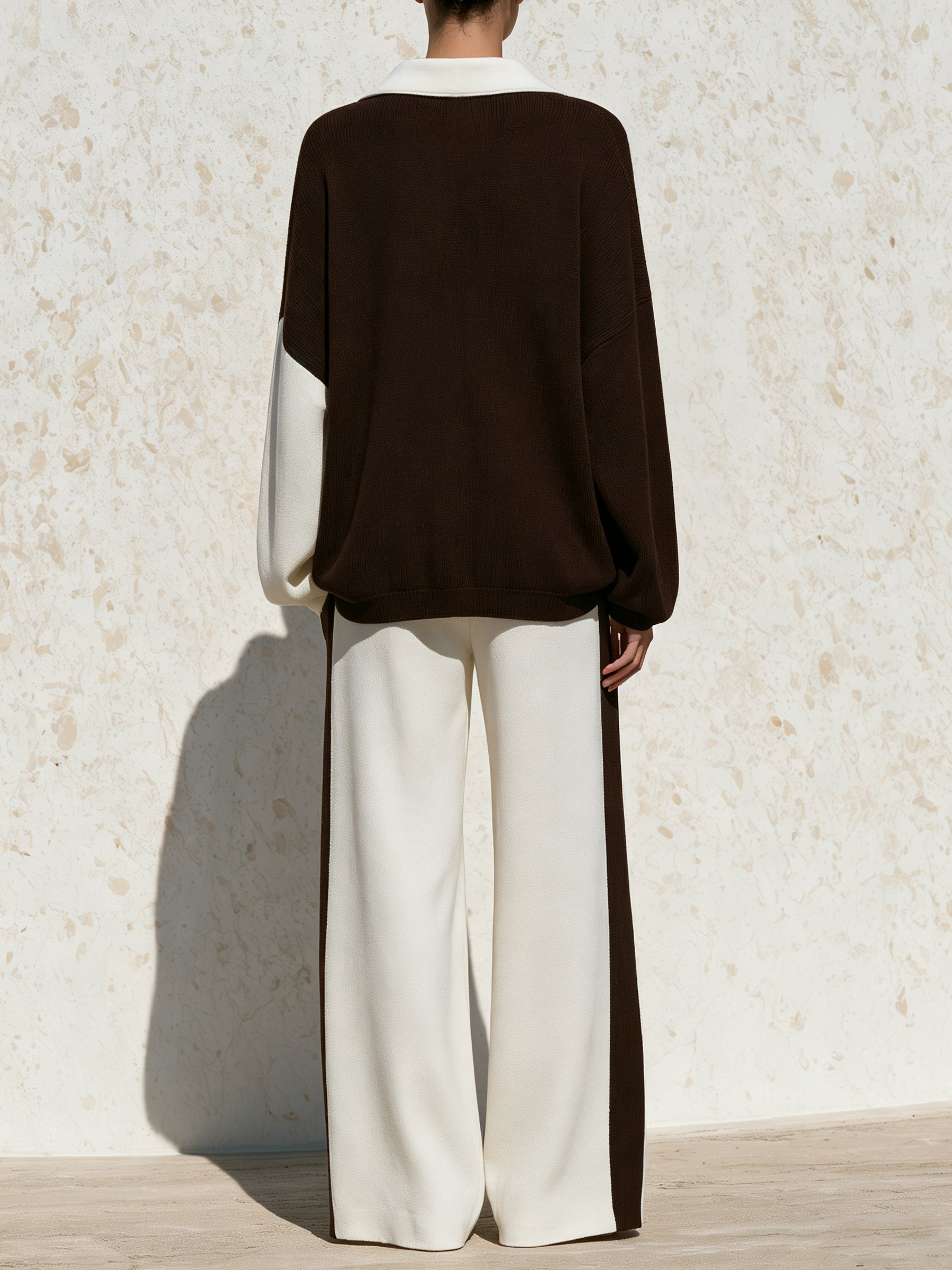 Chocolate Brown & Cream Contrast Knit Set