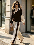 Chocolate Brown & Cream Contrast Knit Set