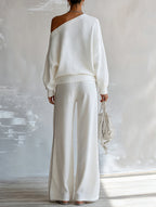 Elegant One-Shoulder Sequin Star Knit Sweater – Chic Oversized Knitted Statement Top