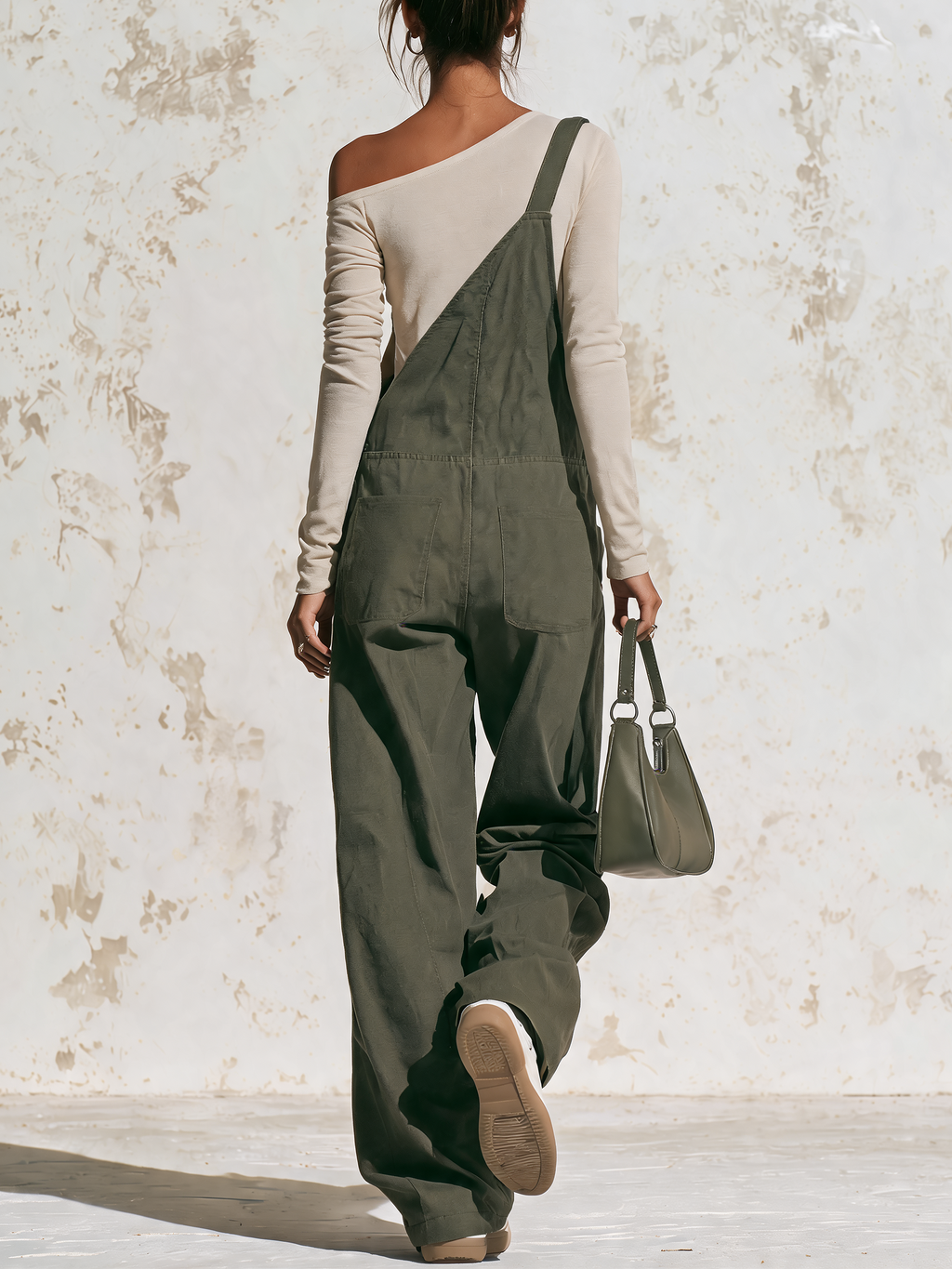 Frayed Detail Cargo Wide‑Leg Overalls Jumpsuit (Inner Top Not Included)