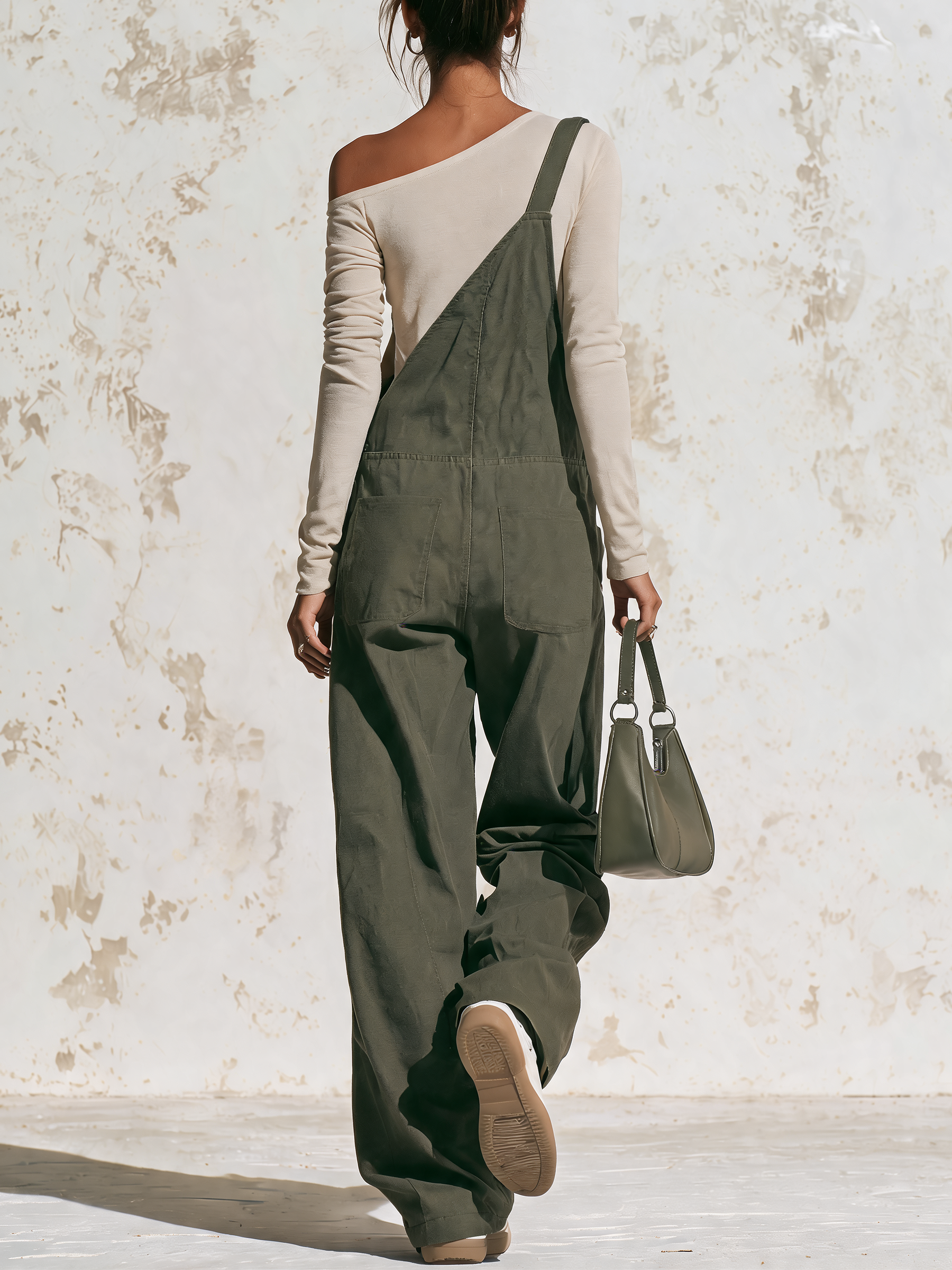 Frayed Detail Cargo Wide‑Leg Overalls Jumpsuit (Inner Top Not Included)