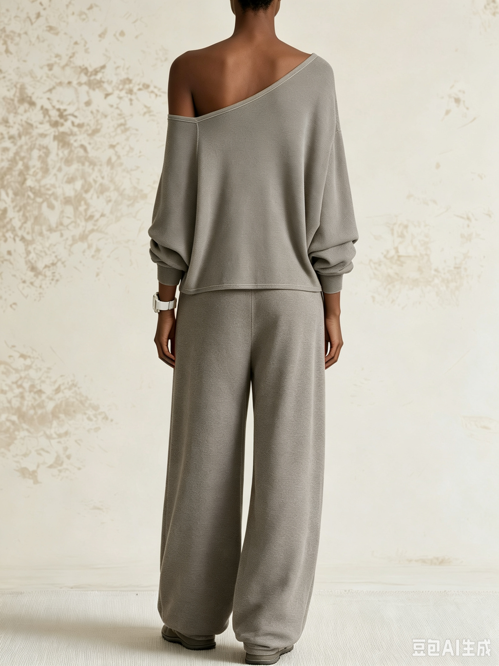 Infinity Patch Off‑Shoulder Cropped Sweatshirt & Baggy Sweatpants 2‑Piece Set