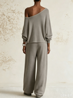 Infinity Patch Off‑Shoulder Cropped Sweatshirt & Baggy Sweatpants 2‑Piece Set