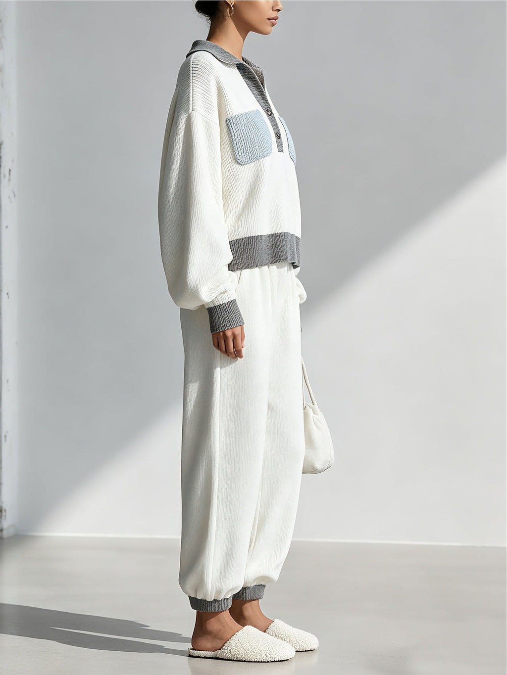 Women’s Cream & Gray Knit Two-Piece Lounge Set