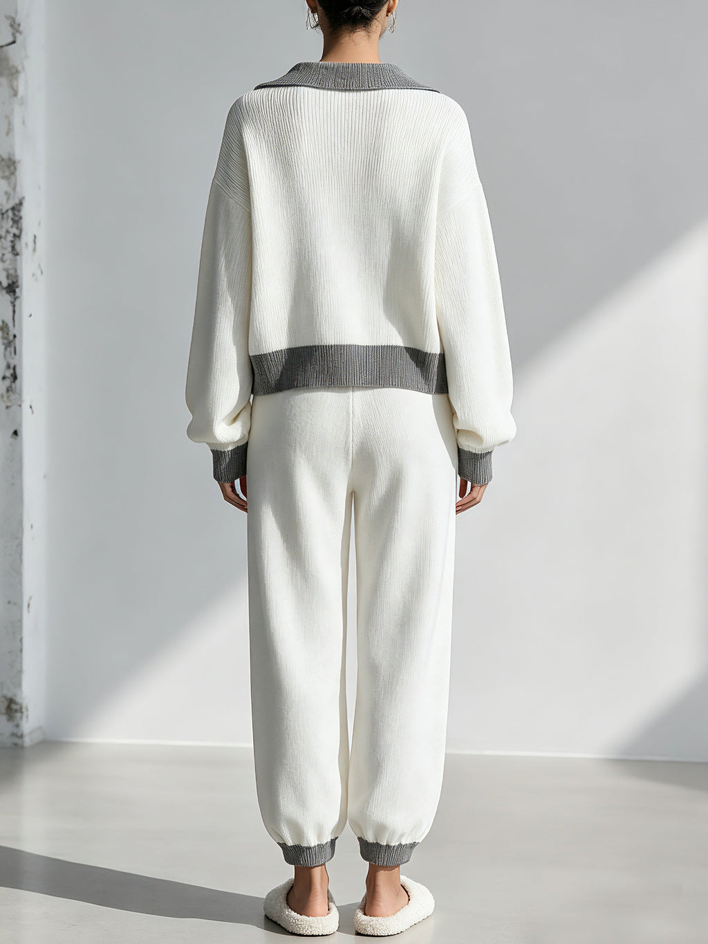 Women’s Cream & Gray Knit Two-Piece Lounge Set