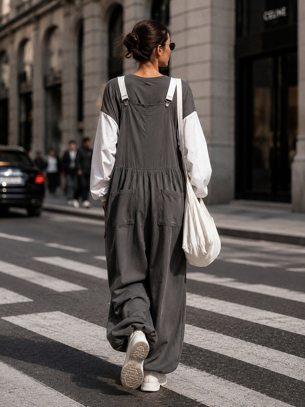 Women’s Oversized Star Patch Bib Overalls – Casual Streetwear Wide-Leg Denim Jumpsuit