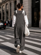 Women’s Oversized Star Patch Bib Overalls – Casual Streetwear Wide-Leg Denim Jumpsuit