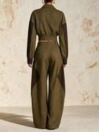 Utility Colorblock Zip-Up Jacket & Wide-Leg Pants Set