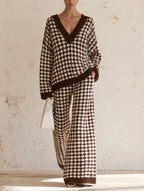 Houndstooth V-Neck Knit Two-Piece Set