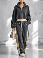 Women’s Oversized Half Zip Pullover & Wide Leg Sweatpants Set – Premium Casual Streetwear Tracksuit