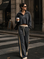 Women’s Oversized Half Zip Pullover & Wide Leg Sweatpants Set – Premium Casual Streetwear Tracksuit