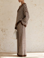 Houndstooth V-Neck Knit Two-Piece Set