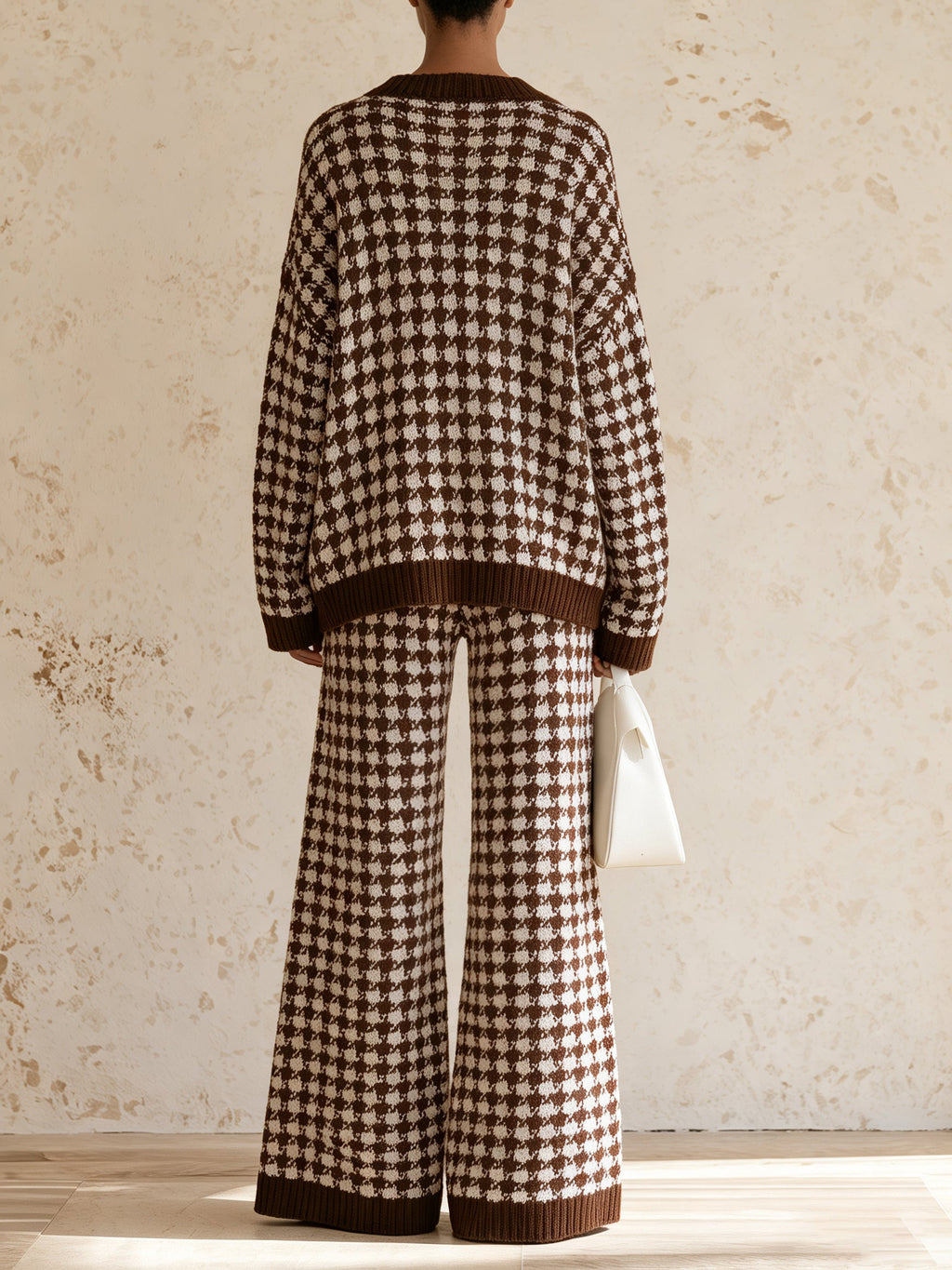 Houndstooth V-Neck Knit Two-Piece Set