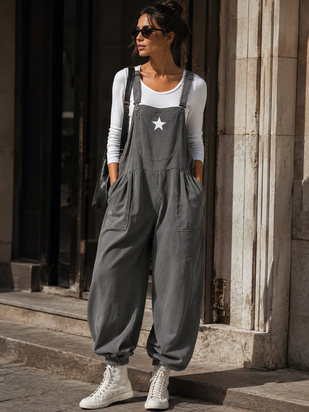 Women’s Casual Star Patch Bib Overalls