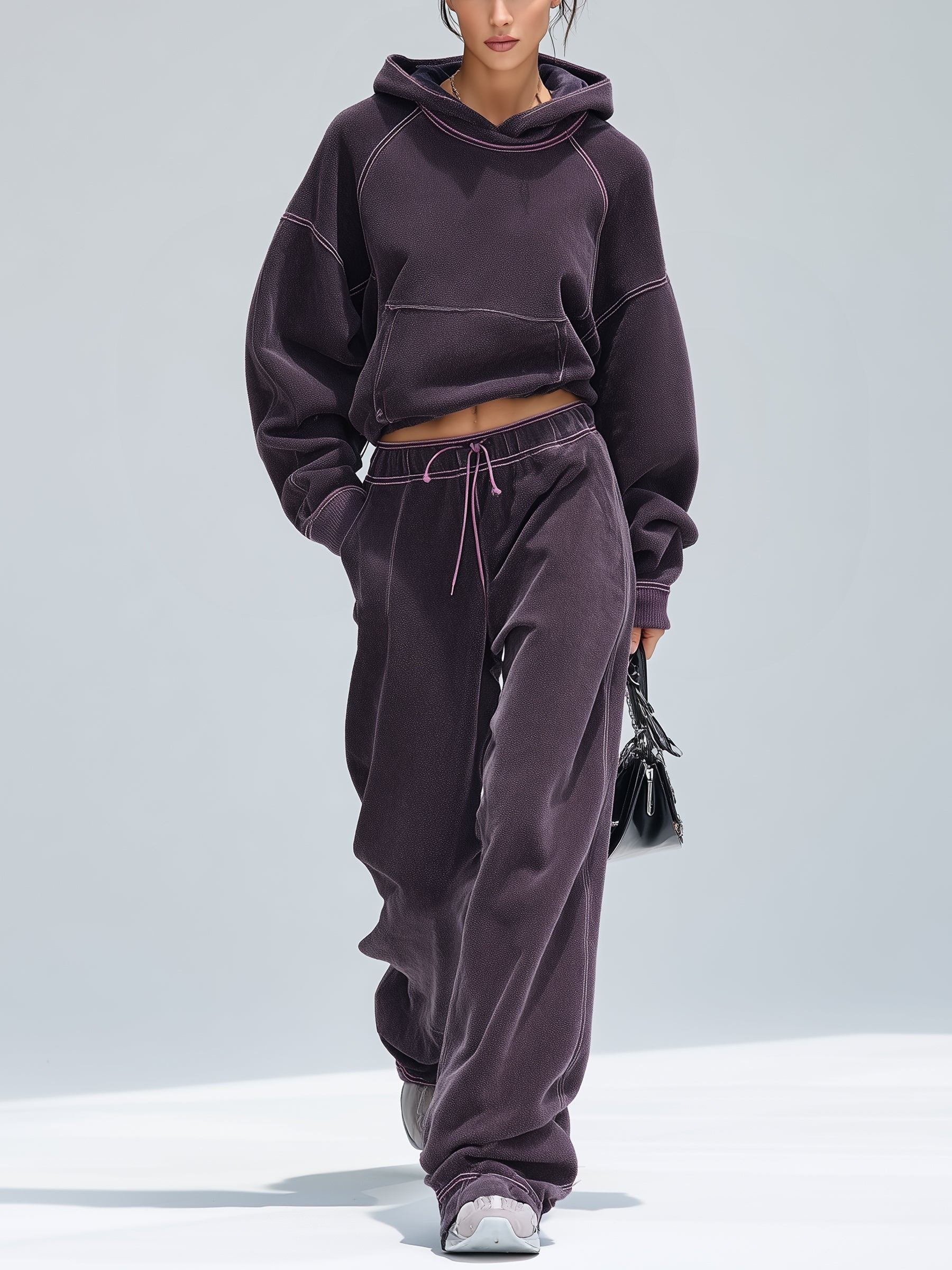 Women’s Oversized Washed Plum Hoodie & Wide-Leg Sweatpants Set