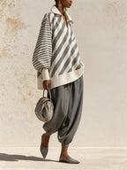 Striped V-Neck Shirt & Harem Pants Set