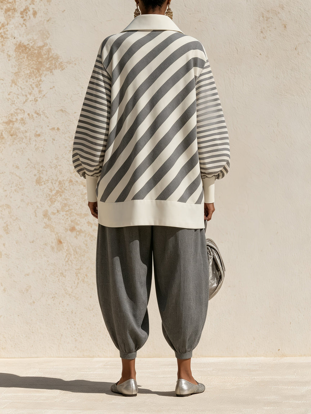Striped V-Neck Shirt & Harem Pants Set