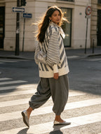 Striped V-Neck Shirt & Harem Pants Set