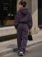 Women’s Oversized Washed Plum Hoodie & Wide-Leg Sweatpants Set