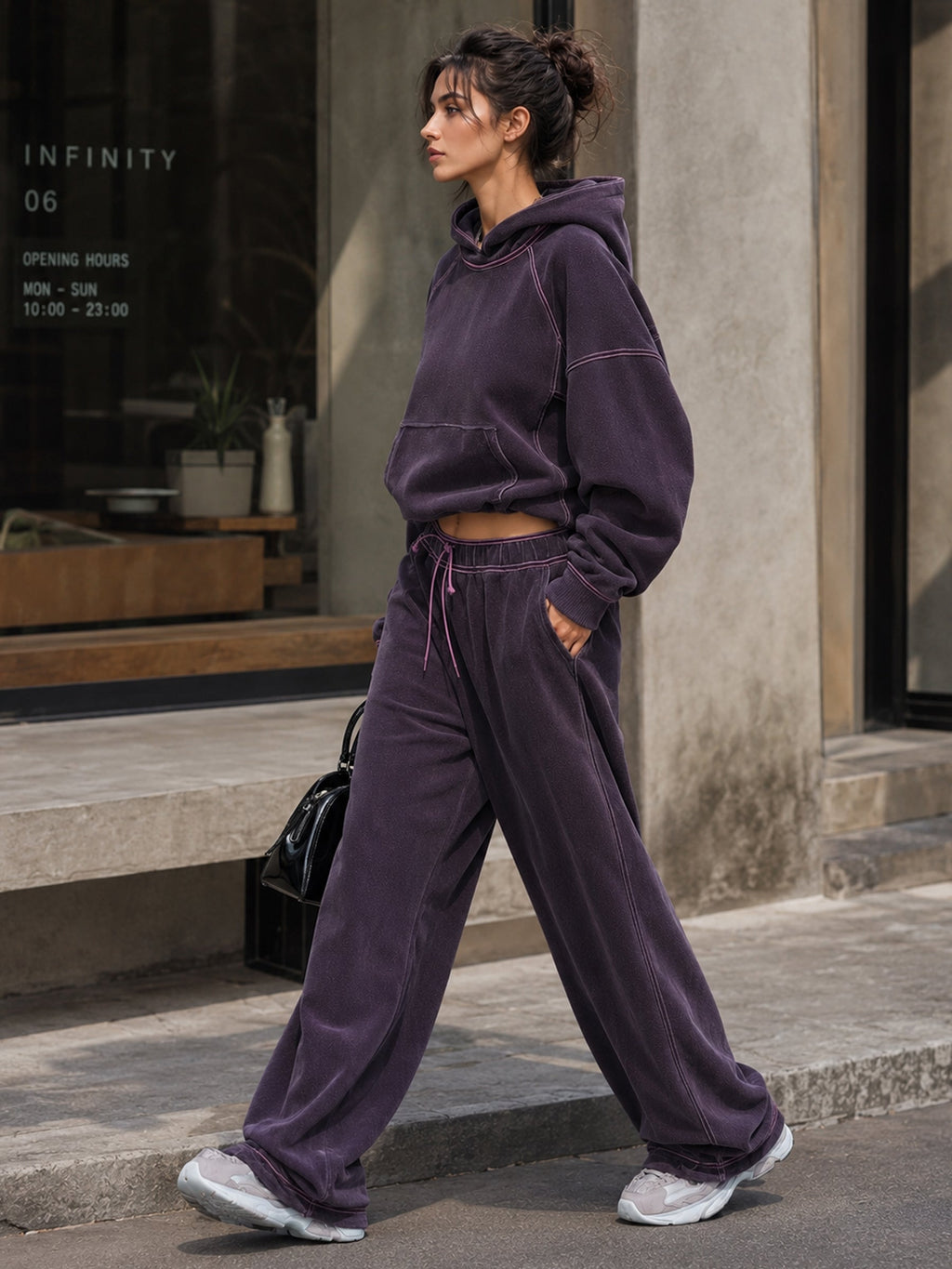 Women’s Oversized Washed Plum Hoodie & Wide-Leg Sweatpants Set