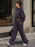 Women’s Oversized Washed Plum Hoodie & Wide-Leg Sweatpants Set