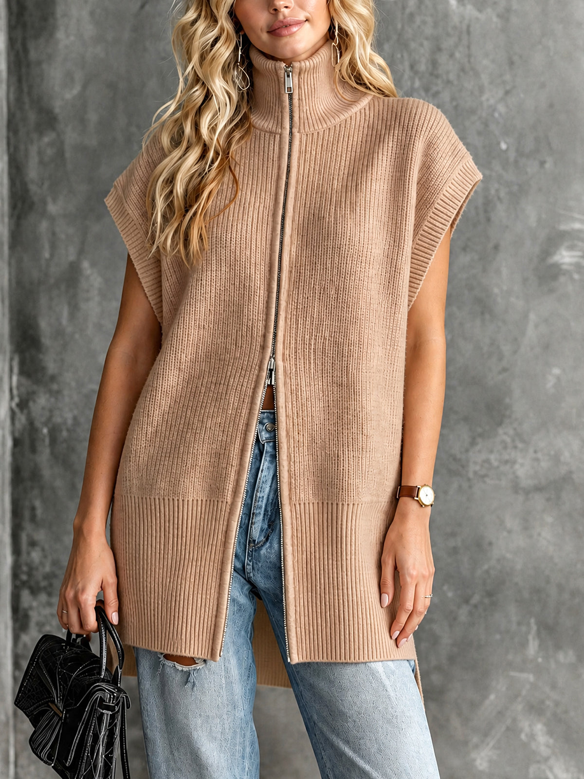LIVIA | CAMEL ZIP VEST