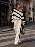 Striped Off-Shoulder Knit Two-Piece Set