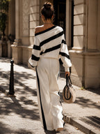 Striped Off-Shoulder Knit Two-Piece Set